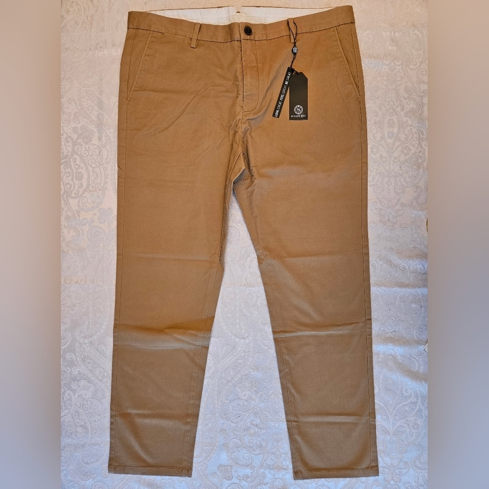 Classic Men's Cotton Dark Khaki Chino Pants, Size 46, Snover, NWT